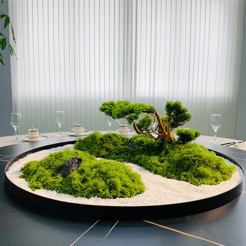 酒店圆桌转盘中间摆件餐桌中心摆花圆形装饰微景观枯山水沙盘摆台