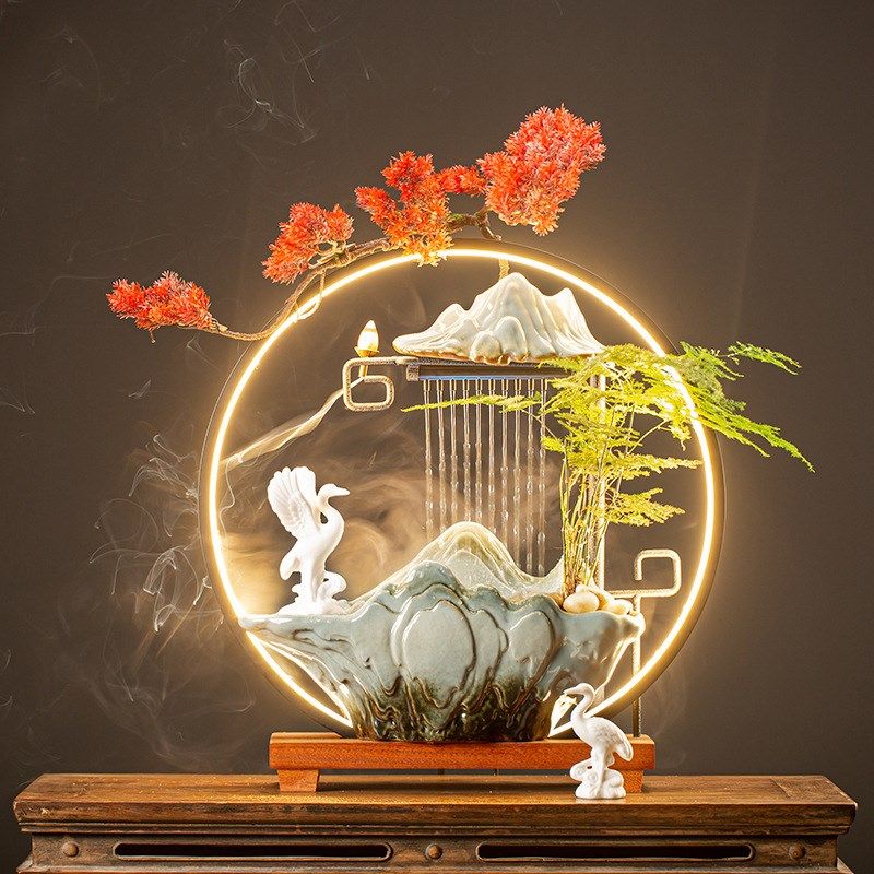 创意陶瓷假山循环流水器灯圈办公室景观桌面摆件客厅装饰开业礼品,家居饰品,流水摆件,淘宝优惠券,粉丝福利购,淘宝优惠卷