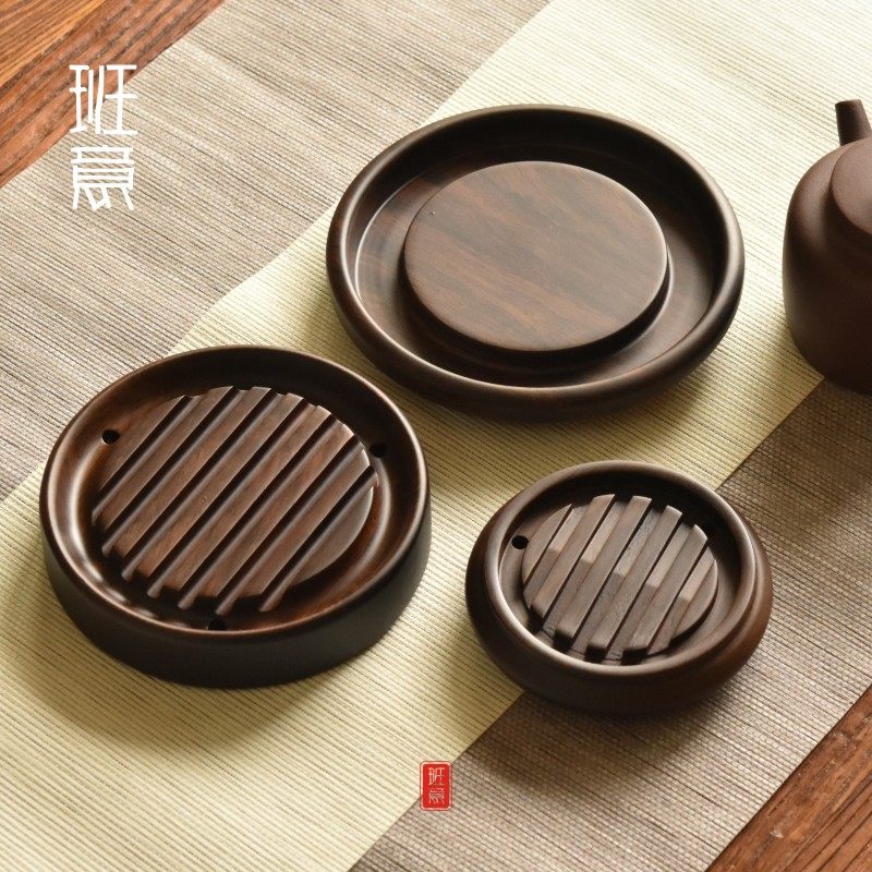 班意实木壶承 干泡托紫砂壶壶垫 迷你圆形黑檀木茶垫壶托茶道零配