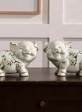 陶瓷猪摆件十二生肖福气猪现代家居客厅玄关工艺品摆设可爱猪摆件