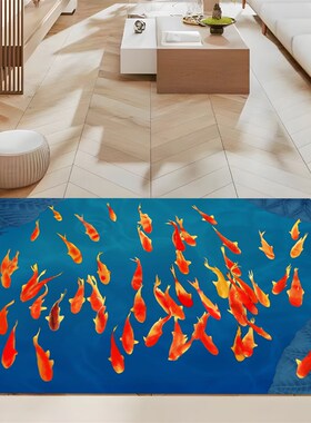 皮革免洗门口地垫PVC蓝色进门地毯锦鲤金鱼硅藻泥吸水浴室防滑垫