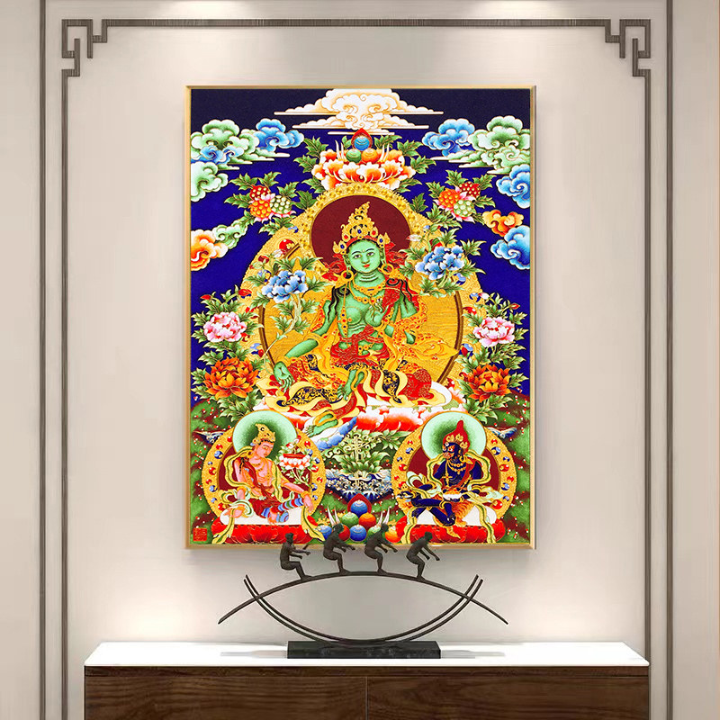 绿度母唐卡 景韵阁掐丝珐琅画diy材料包金丝釉料装饰画非遗手工画