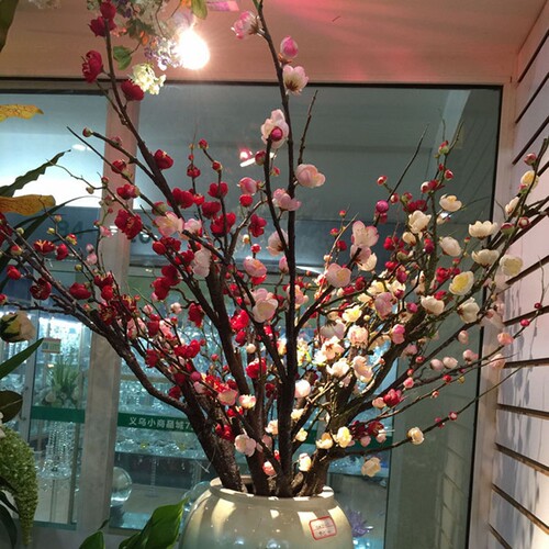 复古中式风客厅单枝高档假腊梅花仿真花干花枝落地大防真装饰摆件