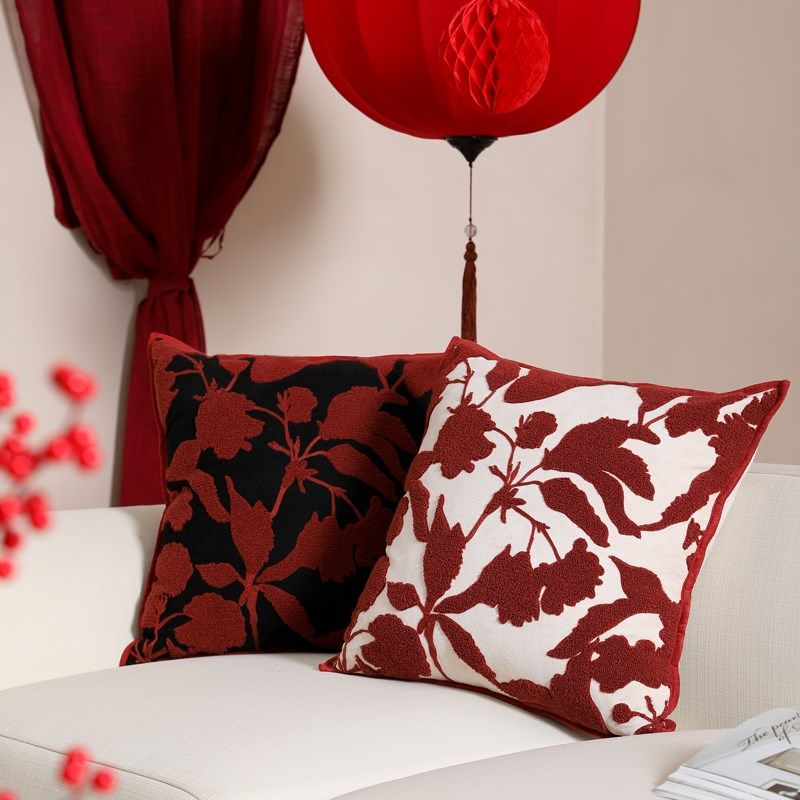 红色结婚新婚喜庆中式沙发抱枕客厅靠枕高级感方形飘窗靠垫靠背垫