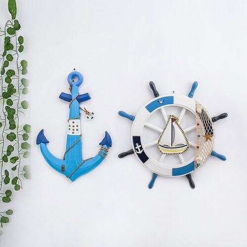 地中海风格舵手装饰船锚船舵组合挂件海洋风舵锚家居办公工艺饰品
