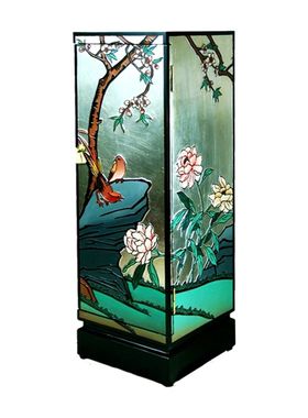 漆艺刻漆银地花鸟单门大立方花几装饰角柜扬州漆器实木新古典家具