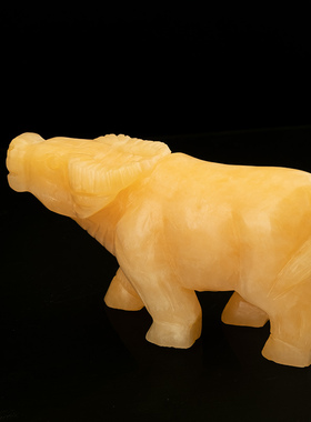 天然黄玉石牛摆件大号生肖水牛招财牛站牛玄关家居新房工艺礼品摆