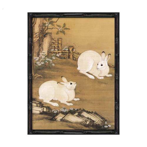 新中式古风客厅装饰画饭厅书房茶室挂画梧桐双兔图玄关画动物壁画