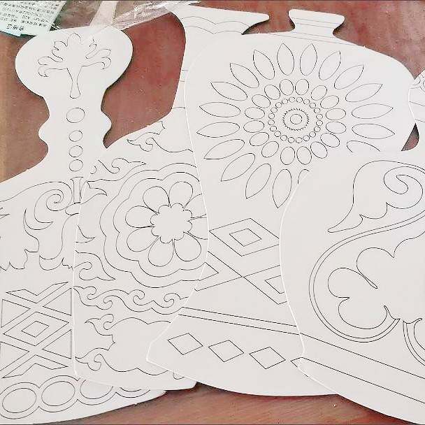 青花瓷空白底绘画涂鸦填色硬卡纸板彩绘儿童diy美术模具手工材料