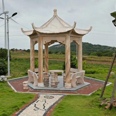 厂家户外晚霞红石头亭子花岗岩四角六角石凉亭园林别墅石亭子