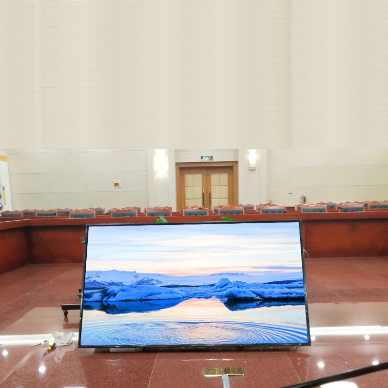 主席台返显会议电视落地移动支架反看舞台平放90度倾斜矮推车