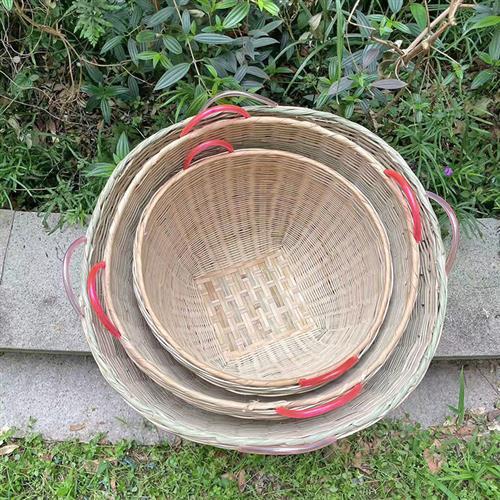 竹箩竹筐手工编织收纳筐田园茶场采摘扁担竹篮子嫁娶入伙添丁喜事