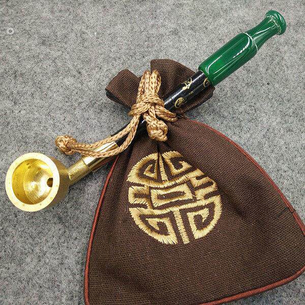 老式烟斗传统烟袋锅旱烟袋手工旱烟杆黄铜烟锅子玛瑙烟嘴小巧