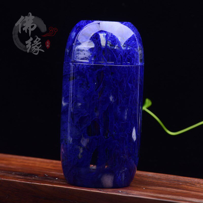 原矿石材白水晶杯直筒圆形带盖泡茶杯子蓝色茶杯办公茶具2020新款