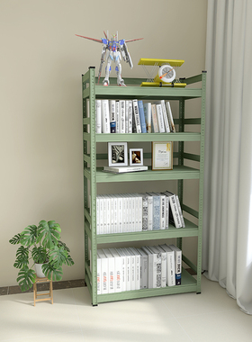 峰阳灰绿色书架置物架落地多层家用钢制客厅卧室靠墙铁艺收纳架a1