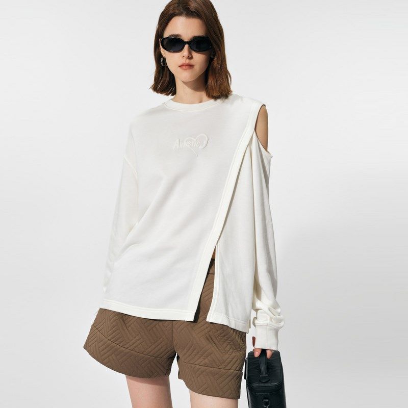 U/TI白色露肩不对称设计感卫衣女百搭潮休闲上衣尤缇时尚春季新款,女装/女士精品,T恤,淘宝优惠券,粉丝福利购,淘宝优惠卷