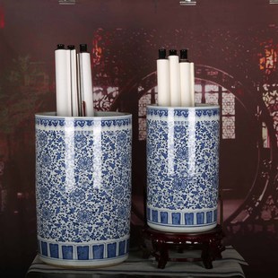 景德镇青花瓷字画桶书画筒直筒卷轴缸箭筒大号花瓶花插陶瓷雨伞缸