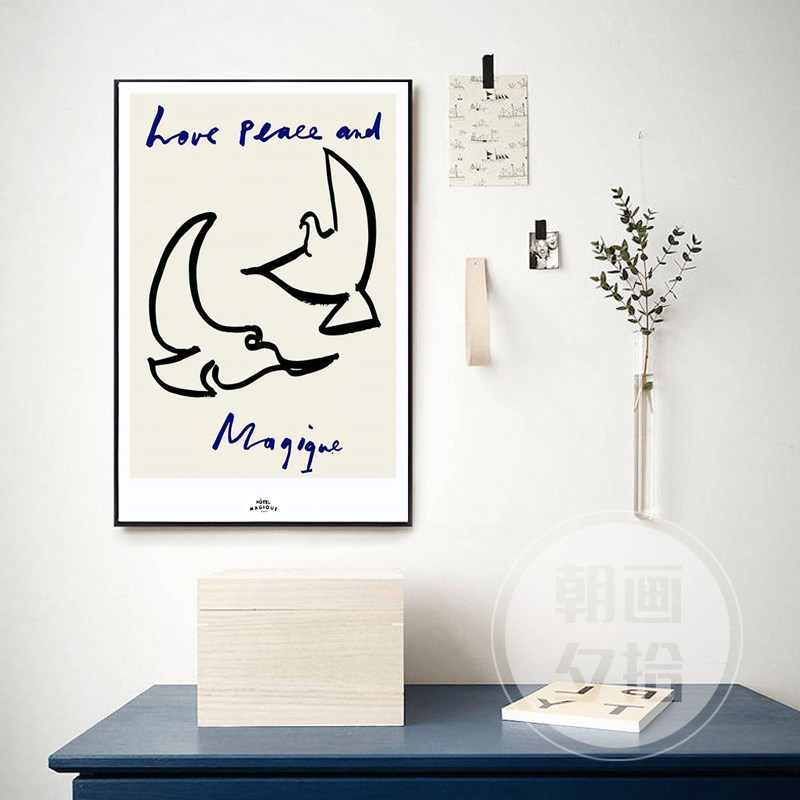 简约创意手绘色彩艺术抽象客厅装饰画粉色树鸽沙发背景墙轻奢墙画