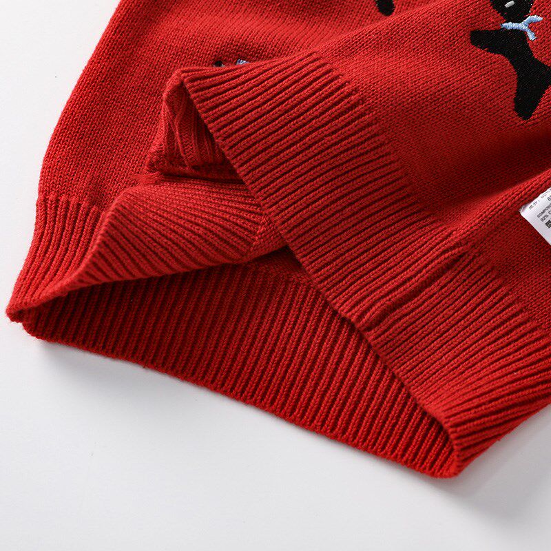女童红色毛衣开衫针织外套秋冬新款儿童加厚男童上衣新年衣服