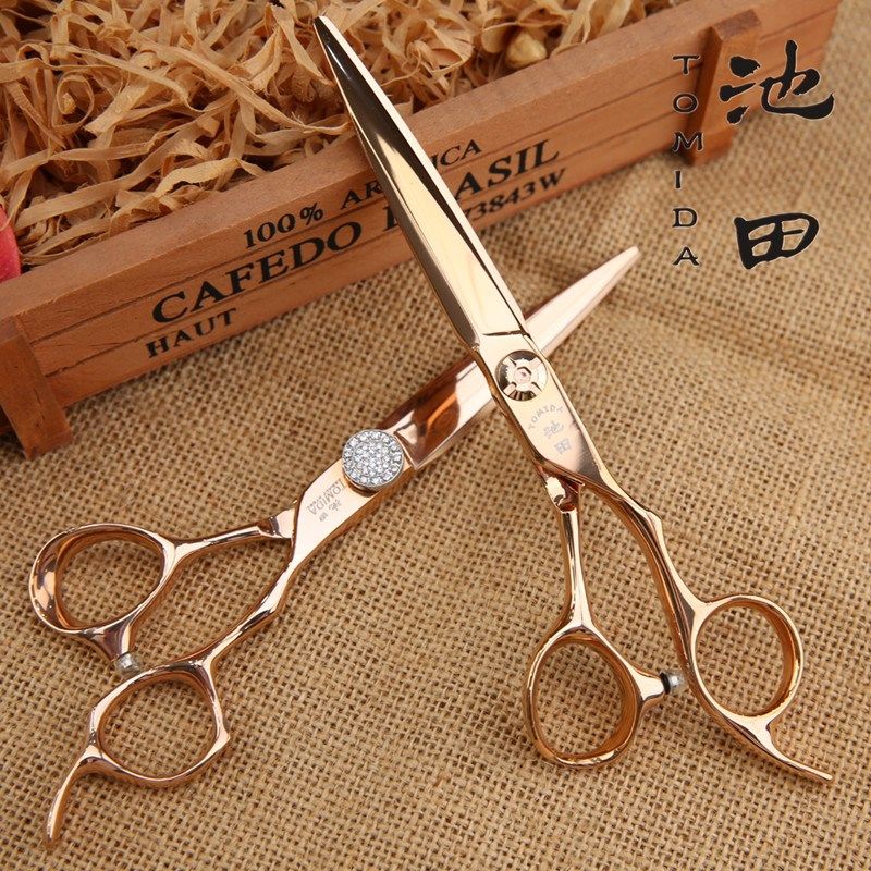新款池田大师玫瑰粉金专业综合用平剪 镶钻螺丝高端金色理发剪刀,居家日用,美发刀剪,淘宝优惠券,粉丝福利购,淘宝优惠卷