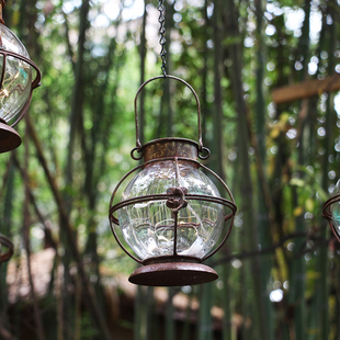 复古怀旧铁艺玻璃烛台带电源提灯风灯马灯花园阳台杂货装饰品摆件
