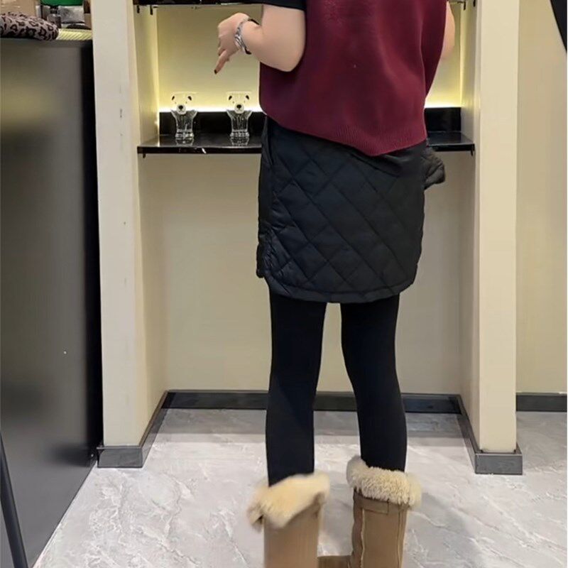 2023冬季新款夹棉半身裙女网格A字显瘦百搭外穿短裙洋气裙子女