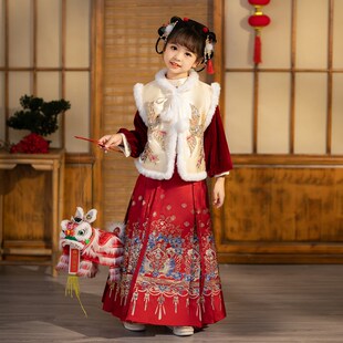 汉服披风儿童加绒加厚保暖斗篷披肩中国风小女童外出防风外套冬装