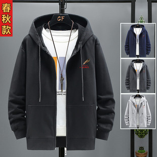 外套加绒加厚拉链帽衫 男开衫 胖子宽松纯棉卫衣潮 加肥加大码 秋冬季