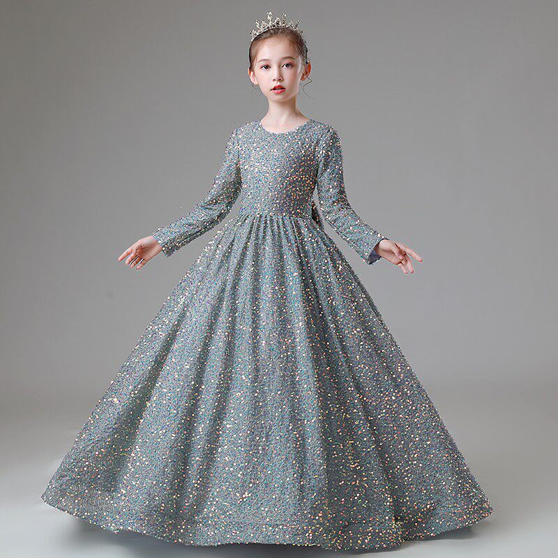 儿童晚礼服高端小主持人钢琴演出服走秀女童生日公主裙长袖秋冬款