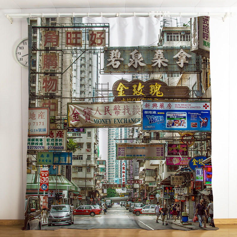 网红款香港街景窗帘复古客栈主题网吧酒吧创意卧室客厅隔热遮光布,居家布艺,定制窗帘,淘宝优惠券,粉丝福利购,淘宝优惠卷