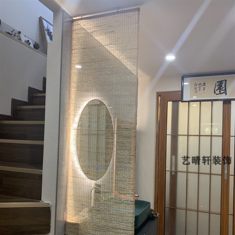 艺晴轩挂帘麻帘轴画帘布帘背景装饰帘书法画室装饰摄影背景茶室挂
