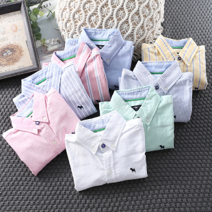 儿童长袖衬衫春秋白色纯棉男童条纹格子翻领衬衣小童宝宝休闲秋装