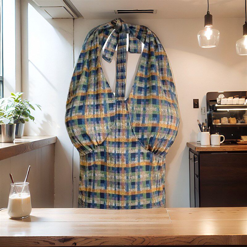 上衣女法式高级感格子挂脖吊带小背心女夏外穿内搭泰式小众无袖潮