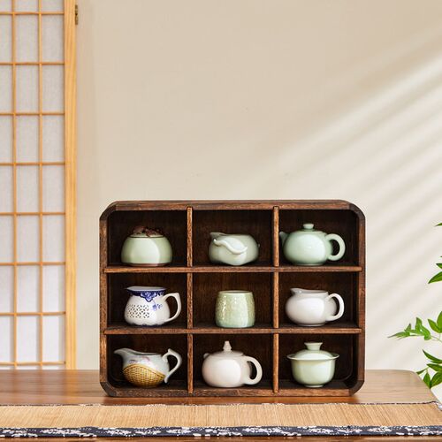 博古架实木中式多宝阁格子台面茶杯架置物架茶叶茶壶紫砂壶展示架