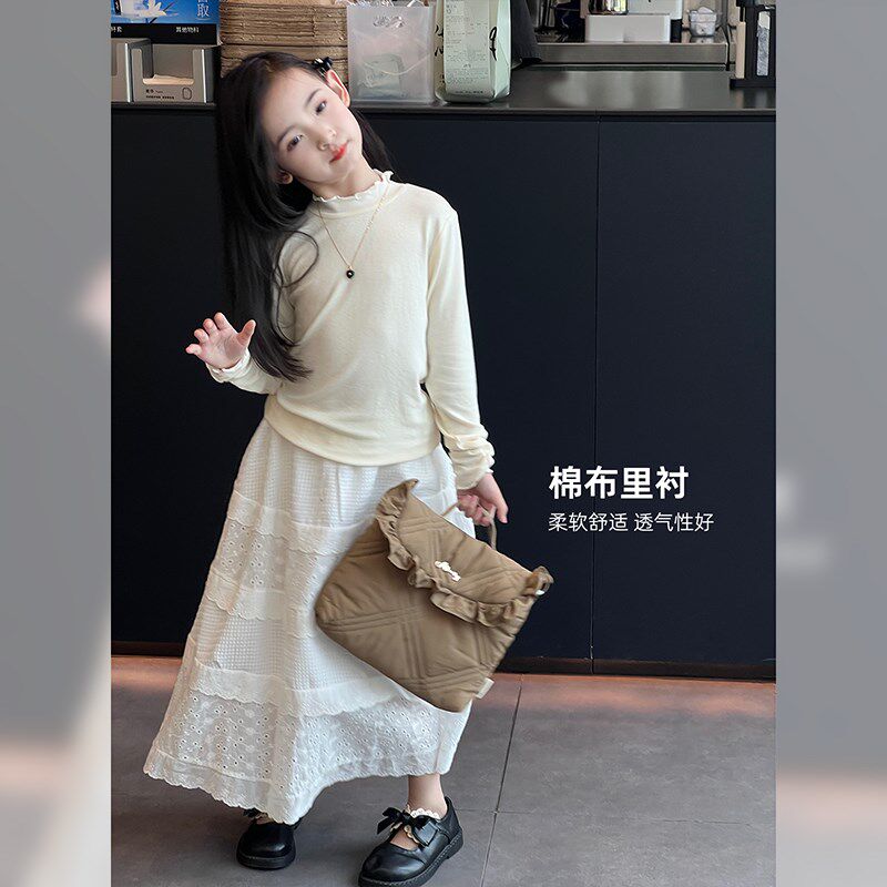 女童半身裙2025春季新款中大童百搭休闲裙洋气花边裙荷叶边公主裙