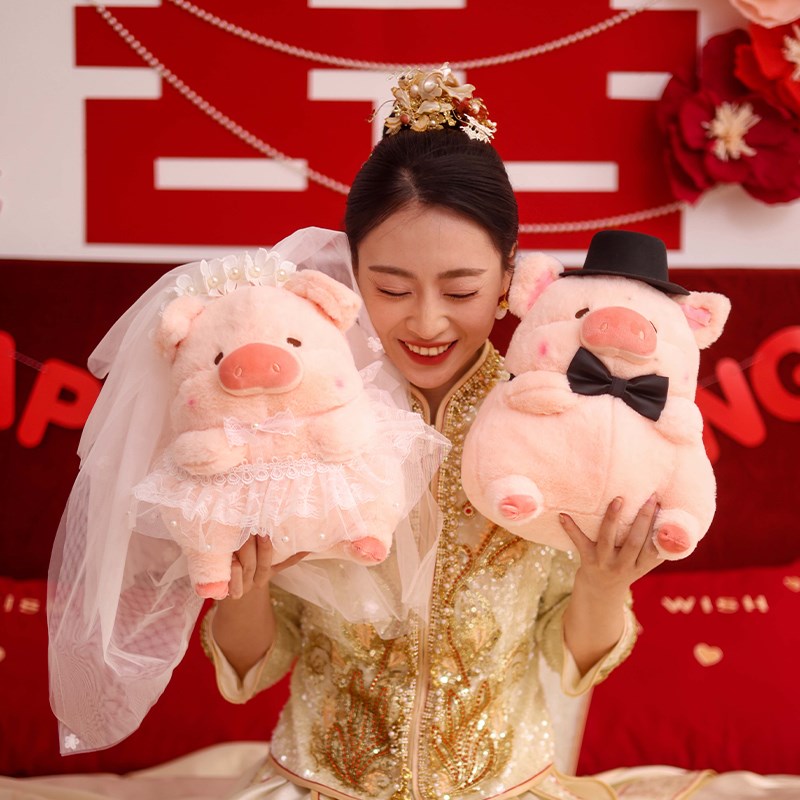 糊涂娘娘结婚压床娃娃一对可爱婚纱小猪婚房婚庆公仔新婚礼物玩偶