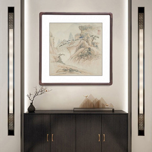石涛国画山水画玄关走廊过道斗方形字画中式客厅装饰画办公室挂画