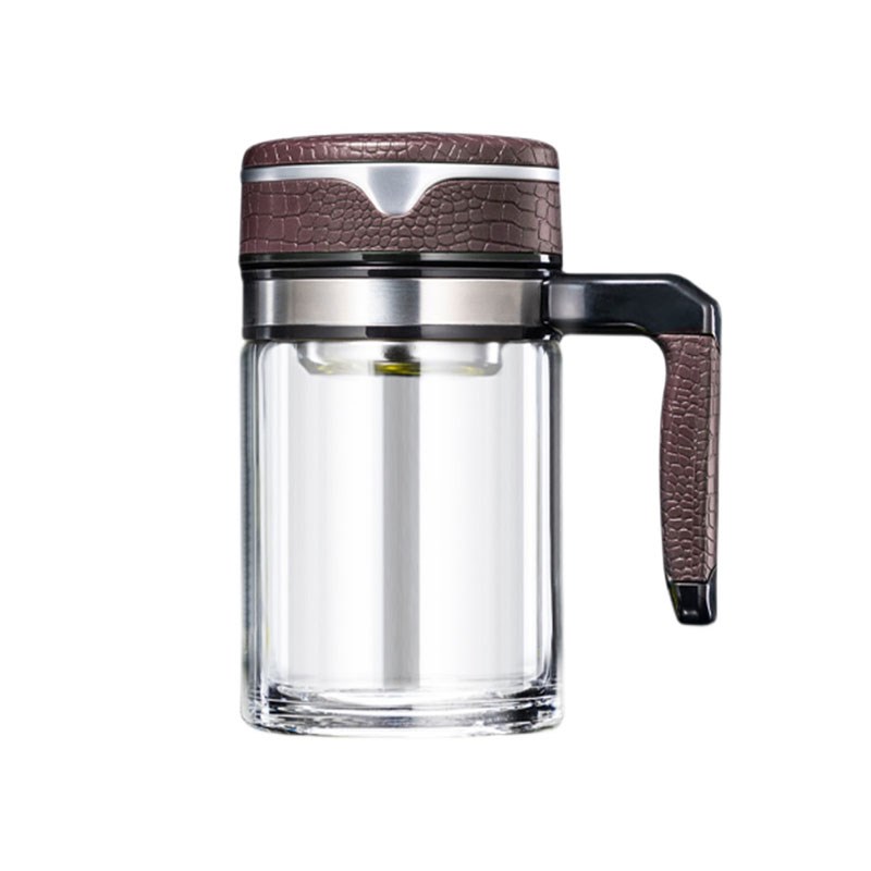 新家园双层玻璃杯男带把手办公室专用茶杯带盖大容量水杯家用杯子