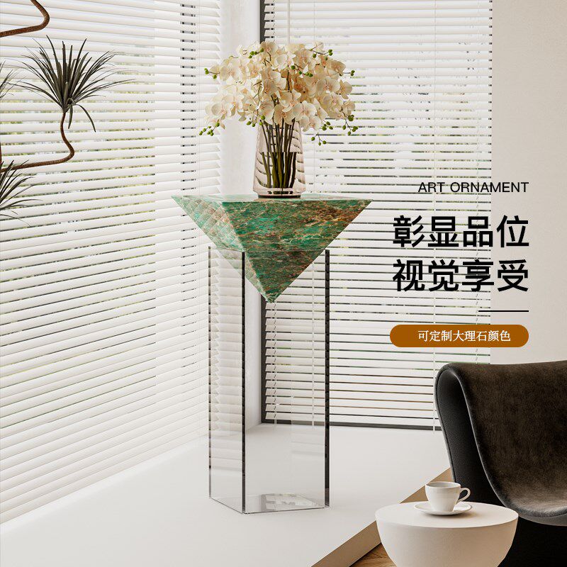 意式奢华大理石悬浮花架酒店展示架高端沙发旁电视柜落地装饰摆件