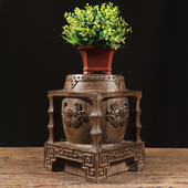 仿古石雕山西青石复古怀旧手工雕刻竹节兽头石墩摆件摆设收藏 包邮