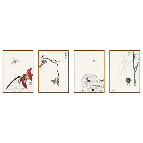 花鸟齐白石禅意极简客厅中式水墨装饰画玄关壁画沙发背景墙挂画