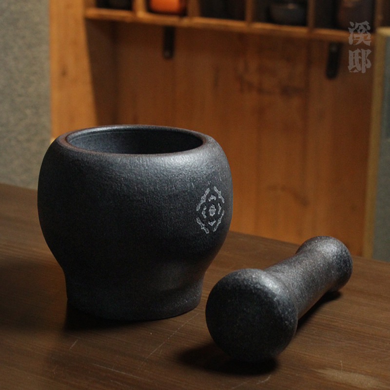 天然乌金石石臼捣蒜泥器手动擂钵研磨压蒜器家用蒜臼子老式捣药罐