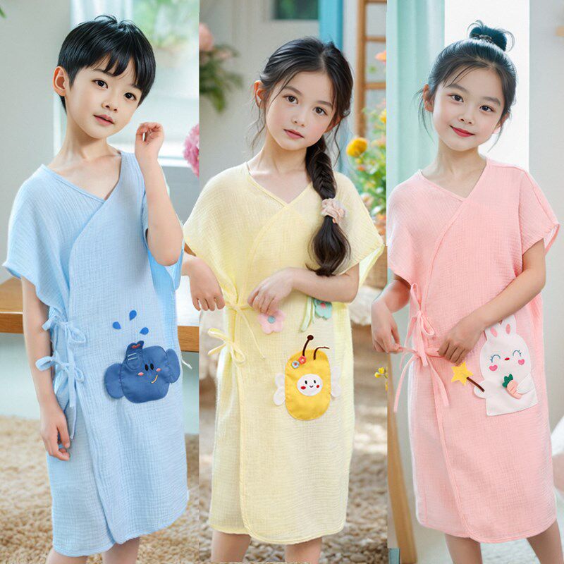 纱布浴巾儿童专用纯棉a类2024新款全棉浴袍可穿式女男孩大童夏季