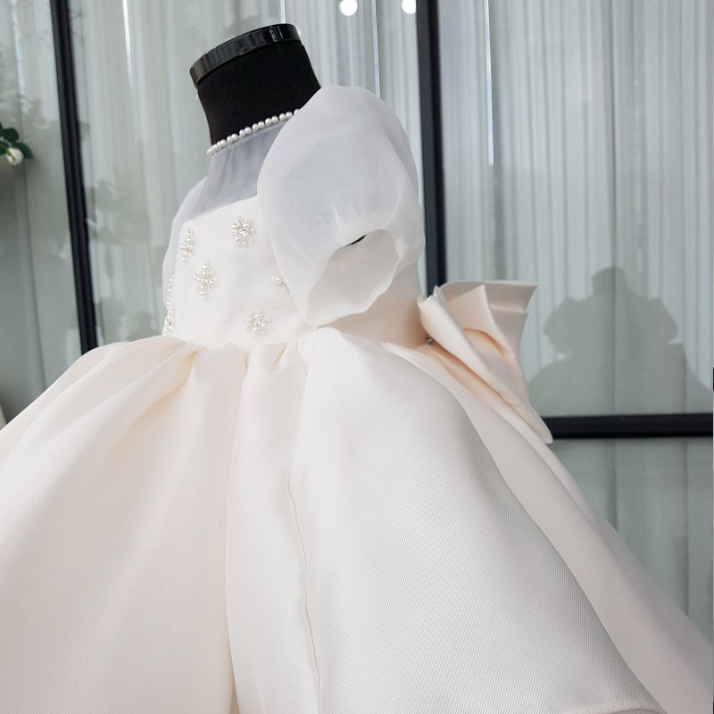 女童周岁礼服女宝宝夏季白色抓周婴儿主持人公主裙蓬蓬纱花童高端