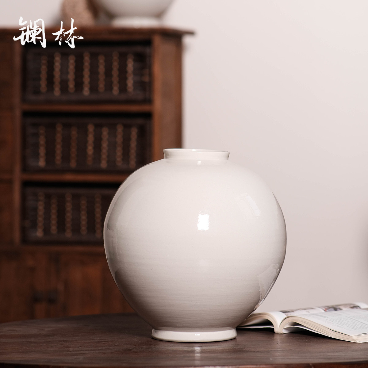 新中式白色陶瓷大肚花瓶复古陶罐摆件干花民宿装饰禅意插花花器