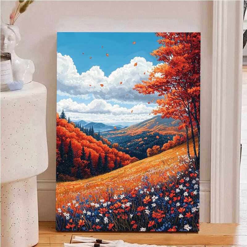 【红叶飘零】风景diy数字油画手工画diy填色涂色画手绘丙烯装饰画