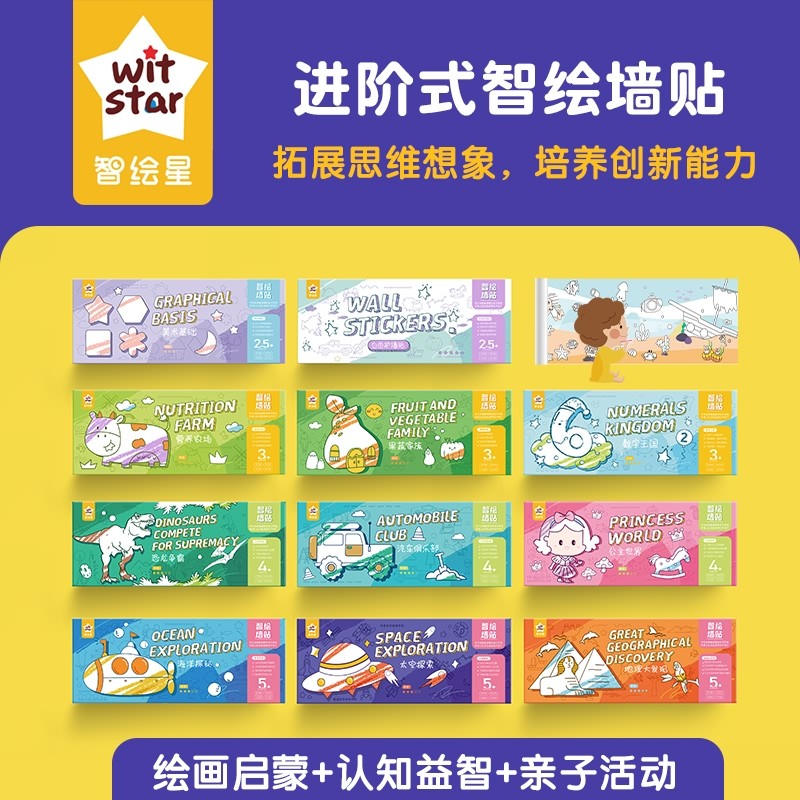 智绘星墙贴宝宝绘画启蒙奇思妙想不伤墙贴纸涂色画卷涂鸦绘画贴纸