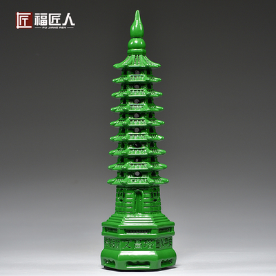 绿色木雕刻9层文昌塔摆件实木头九层文昌塔家居客厅办公室装饰品