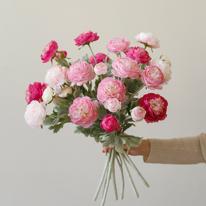 栀美家 露莲仿真花洋牡丹花束假花 花毛茛样板房花瓶摆件客厅插花