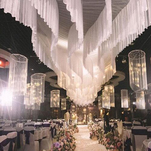 婚庆装饰背景装饰吊顶纱幔冰绸布一体成型婚礼舞台吊顶纱云顶纱